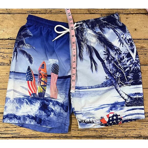 Trunks Surf & Swim Co Men’s Size M Blue Surf Tables Print Swim Trunks NWOT - Picture 4 of 7